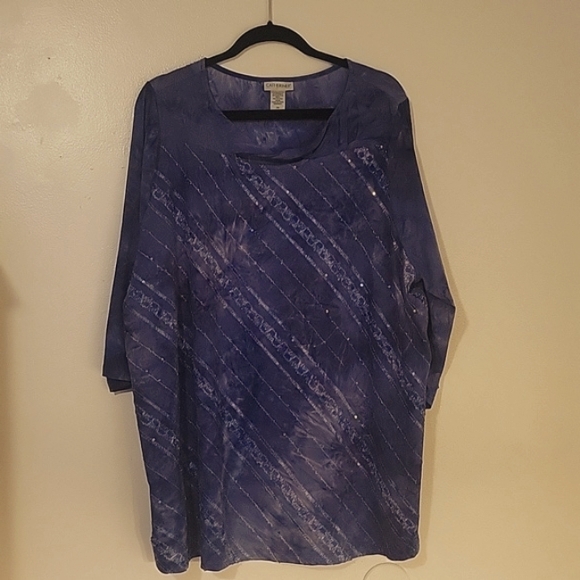 Catherines Women's Blue Starlight Quarter Sleeve Blouse, Size 2X - Picture 1 of 7